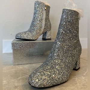 Sparkly Ankle Boots Sequin Glitter Booties Chunky High Heels